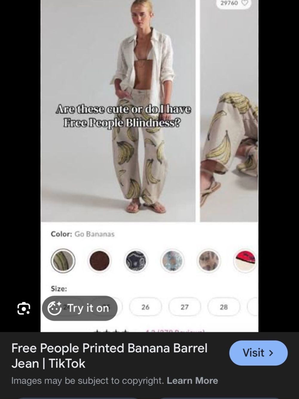 NWT FREE PEOPLE We The Free Good Luck Printed Barrel Jeans - Go Bananas - Picture 10 of 13